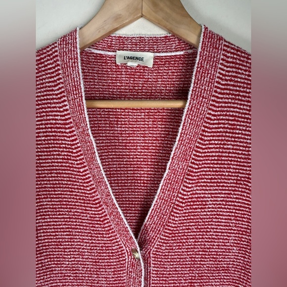 L’Agence Galena Cardigan In Red And White Striped Retail $498 Preppy Old Money - Picture 5 of 15